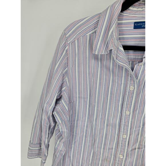 Karen Scott Womens Stripped 3/4 Sleeve Collared Button Down Cotton Shirt Size XL - Picture 2 of 5